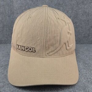 Kangol Hat Cap Mens Flexfit Tan Textured Embossed Big Logo Tonal Streetwear